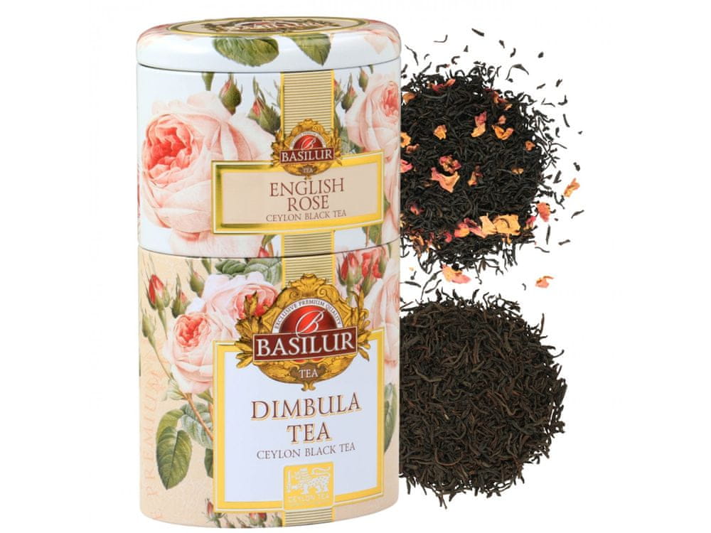 Basilur BASILUR English Rose & Dimbula 2 in 1 - čajový čaj v ozdobnej plechovke, 100g x1